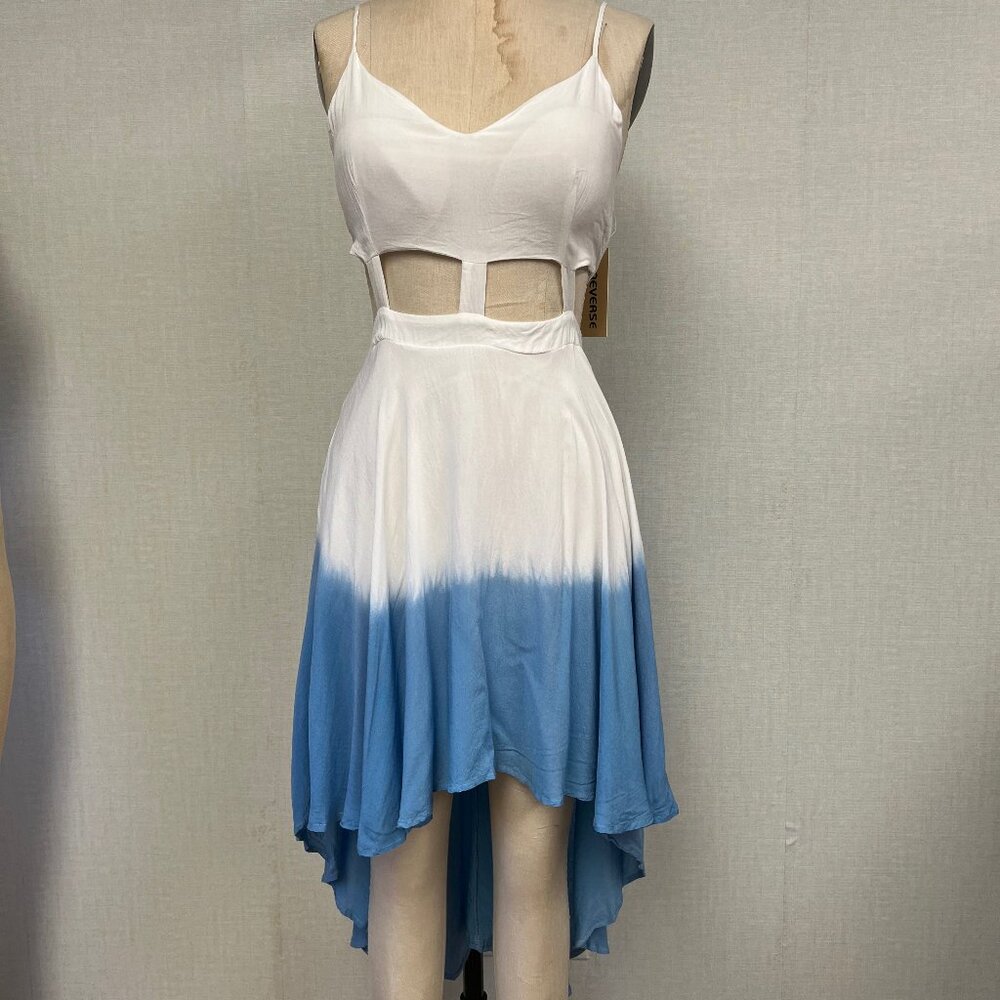 NWT Deadstock 2000s Cut Out High Low Ombre Blue White Dress Medium
